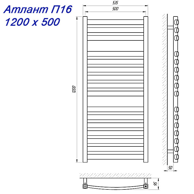 Водяной полотенцесушитель Laris Атлант п16 500x1200.